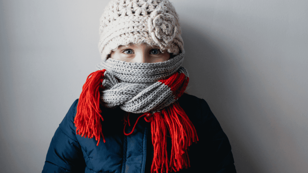 A child bundled up in a hat and coat.
