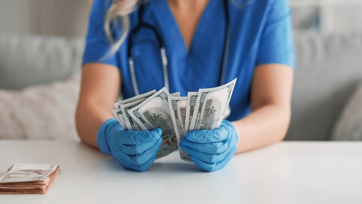 a nurse counting money