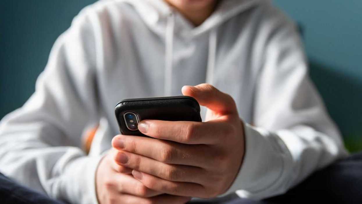 A person types on a phone