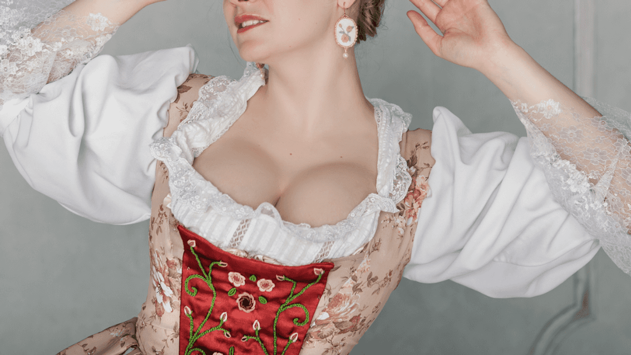 A woman dressed for a Renaissance faire.