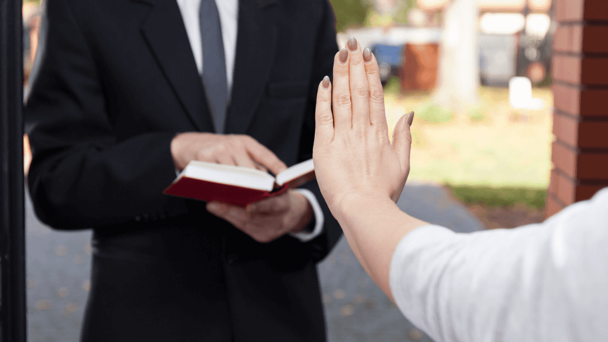 A woman rejecting a man's faith