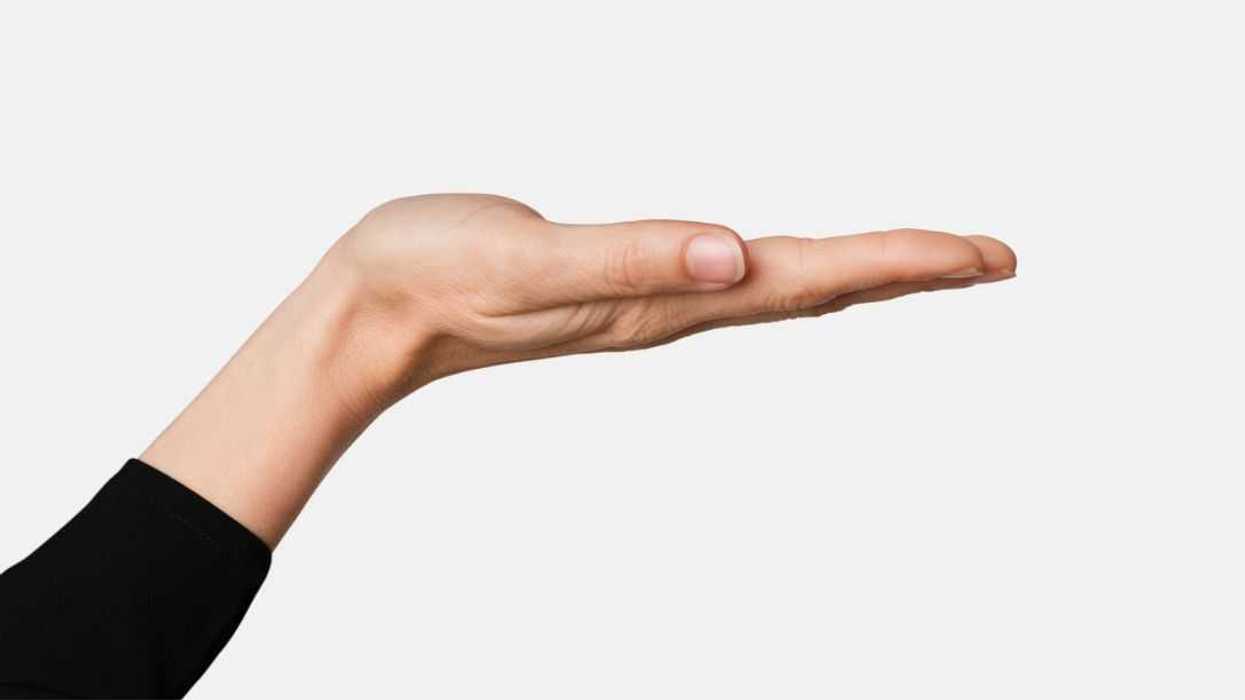 A woman's open hand isolated on a white background.