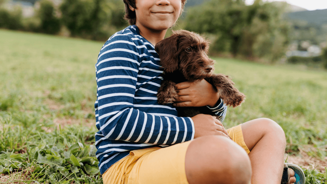 Boy holding a puppy