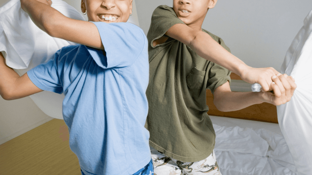 Boys playing at slumber party