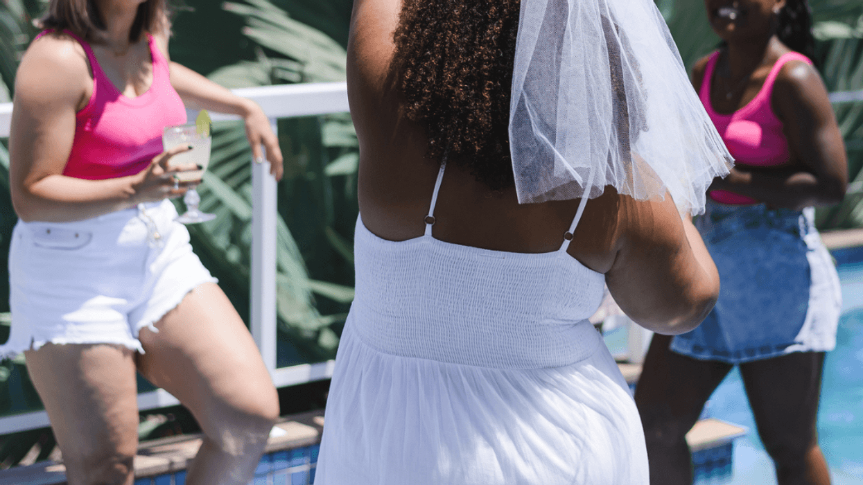 Bride and bridesmaids at a bachelorette party