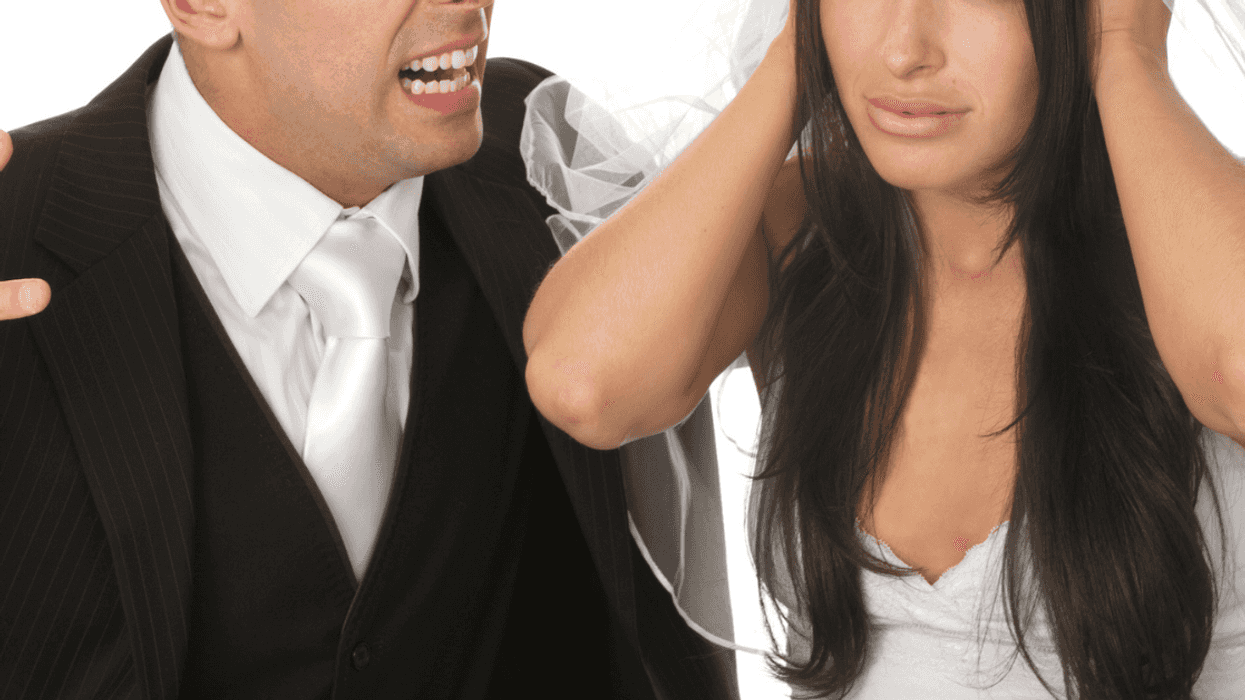 Bride and groom arguing