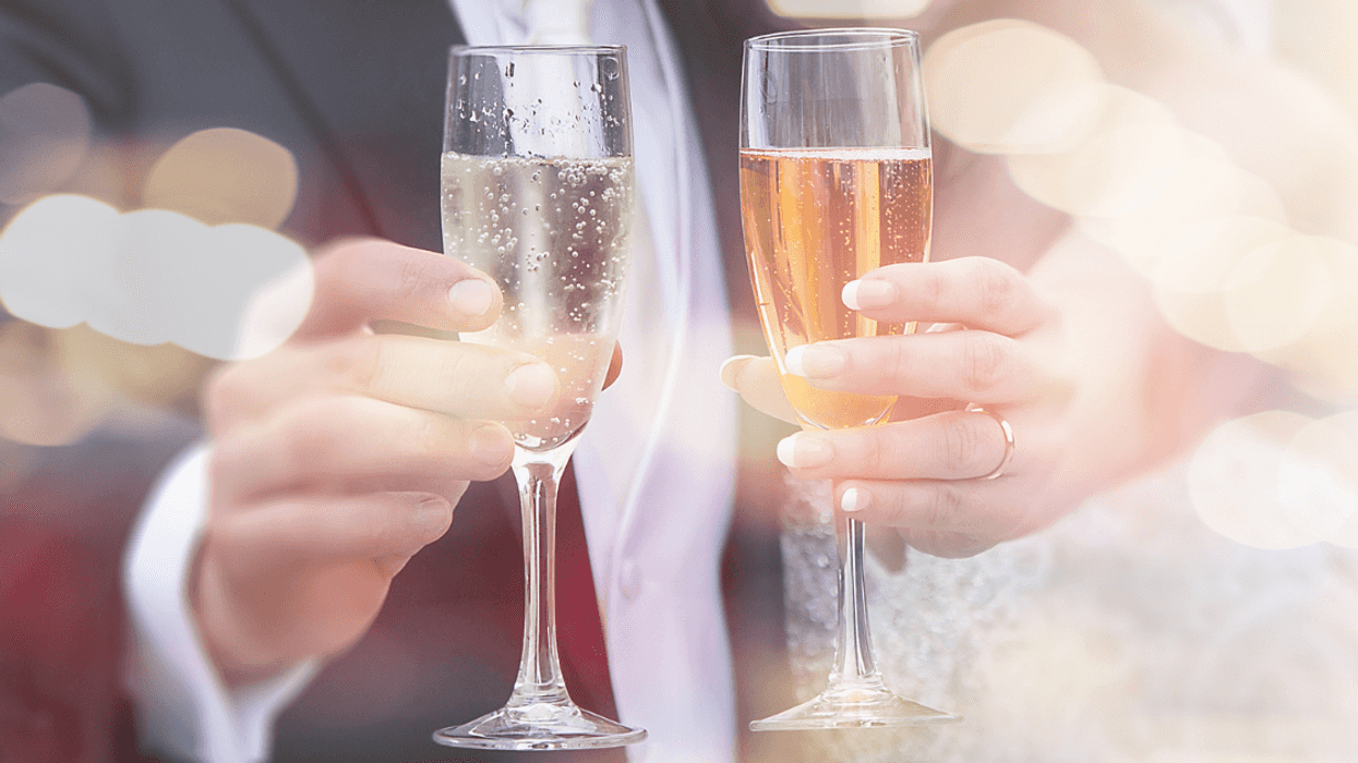 bride and groom toasting at their wedding