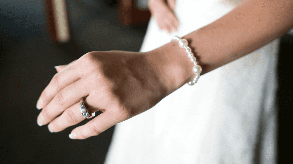 Bride wearing a sentimental bracelet