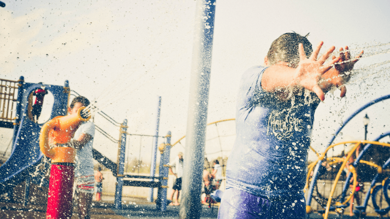Children playing in a water park