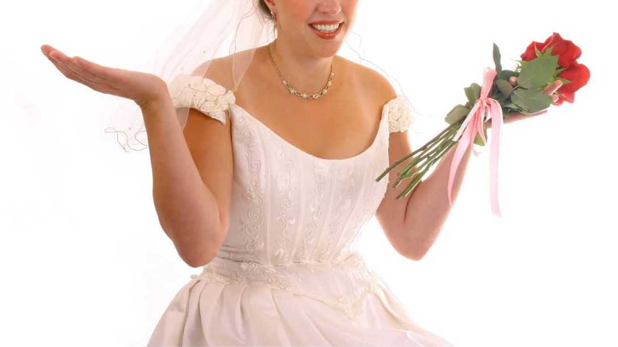 Close-up of a confused bride.