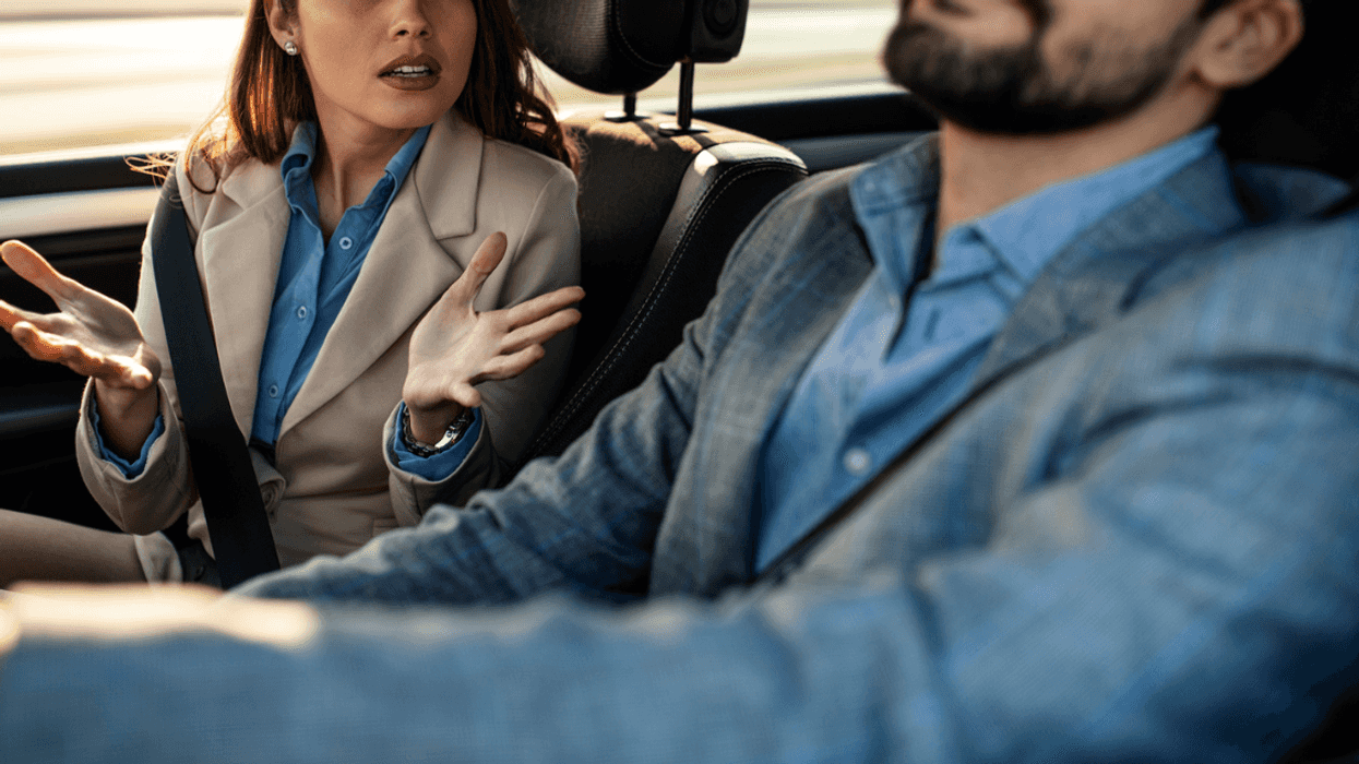 Couple arguing in car
