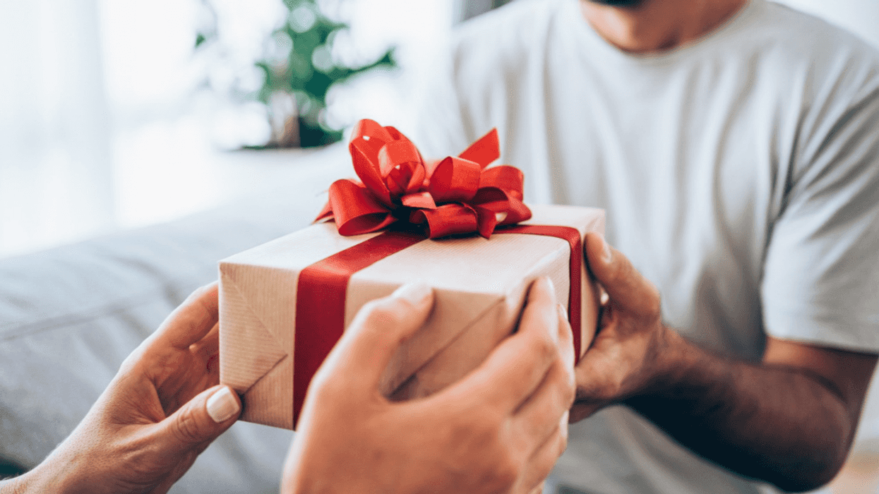 Couple exchanging gifts