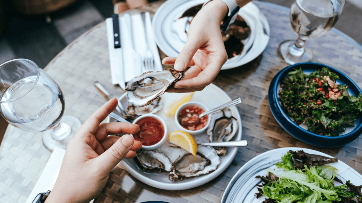 Couple sharing meal at a fancy restaurant