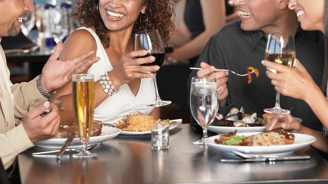 Double-date at restaurant