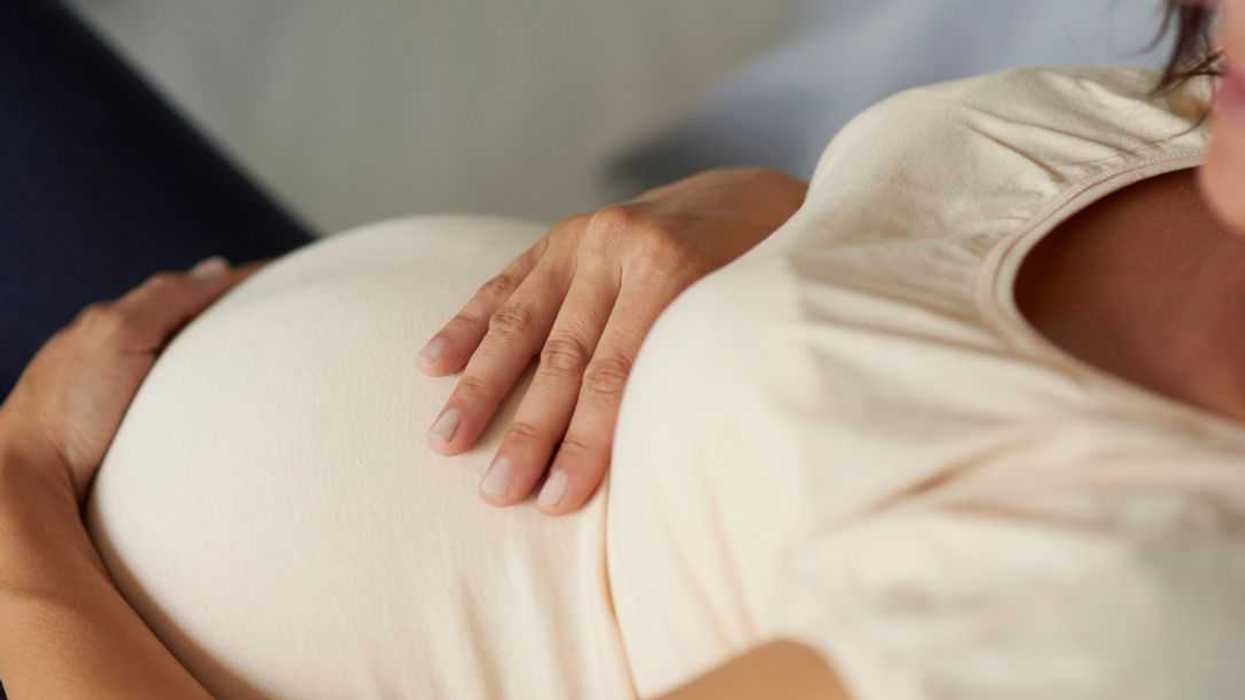 High angle view of pregnant woman.