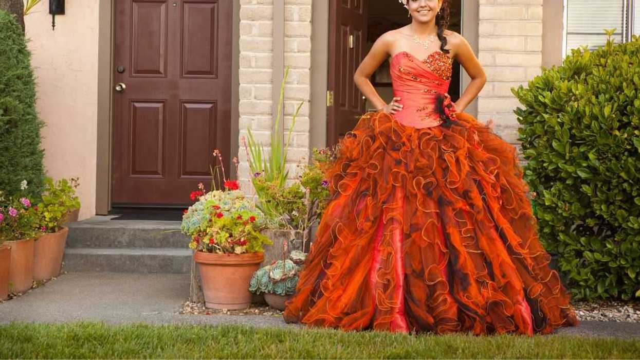 Hispanic teenager dressed for quinceanera