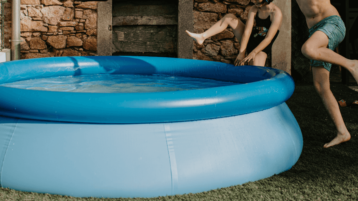 kids with inflatable pool