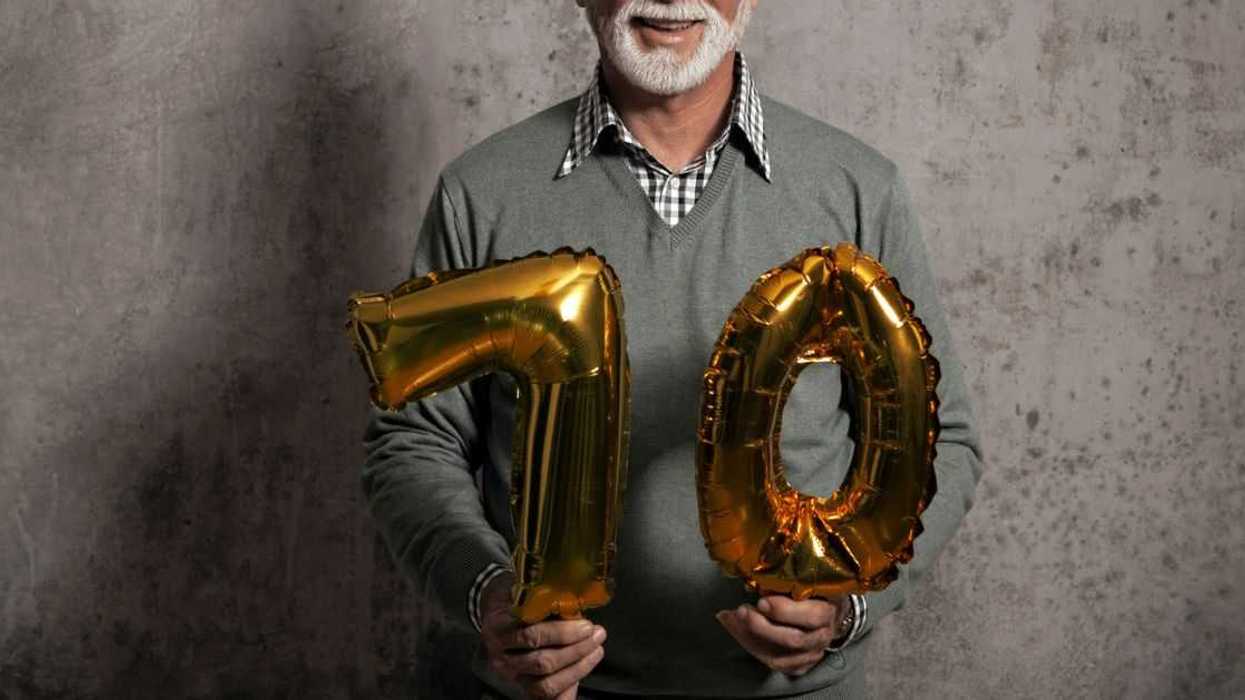 Man celebrating 70th birthday