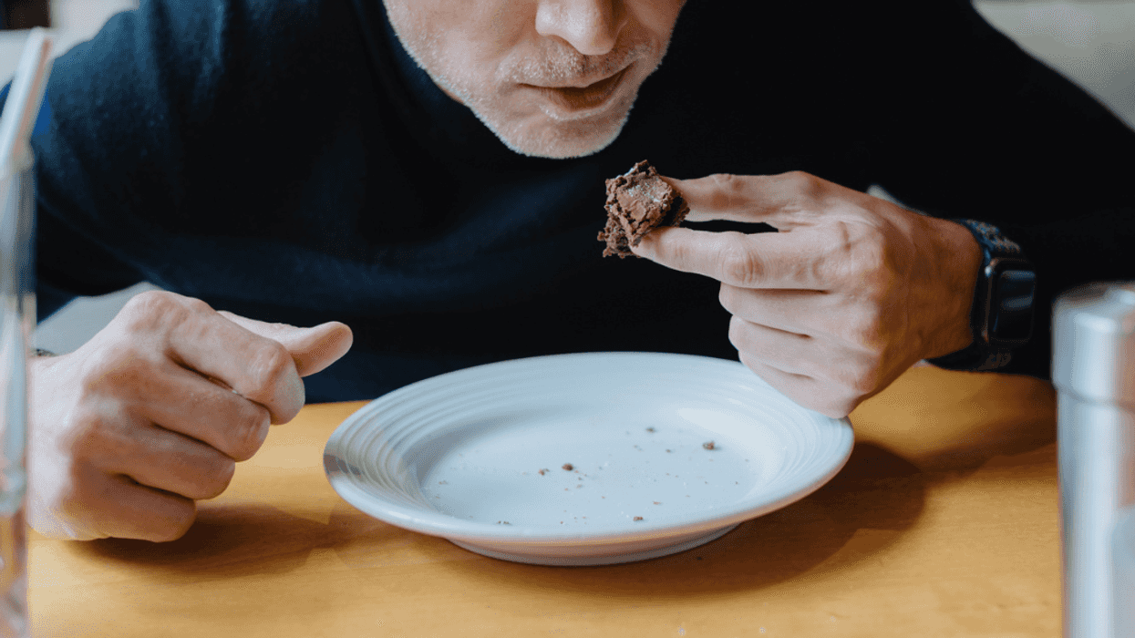 Man eating treats