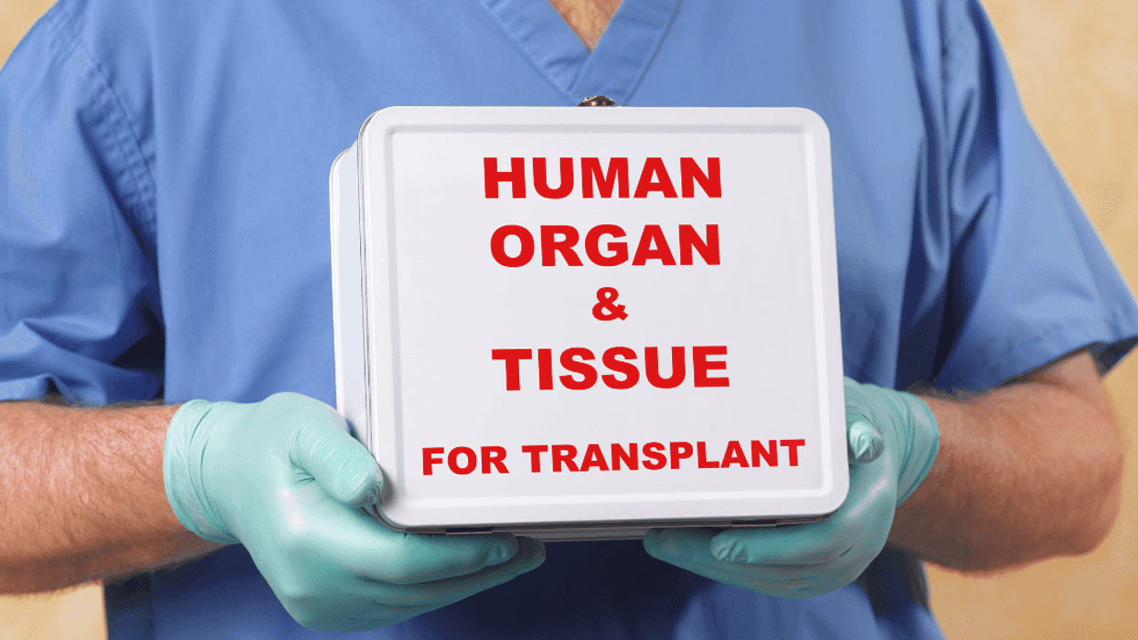 medical professional holding transplant box