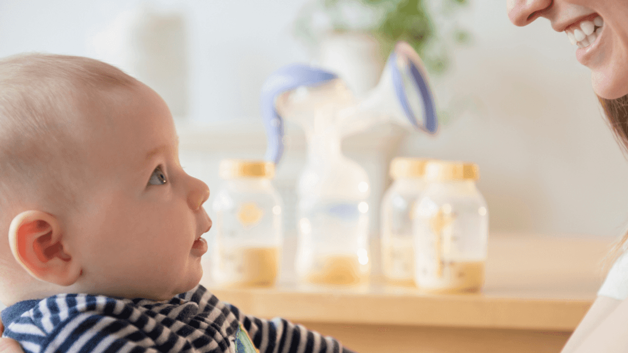 Mom with baby and breast pump