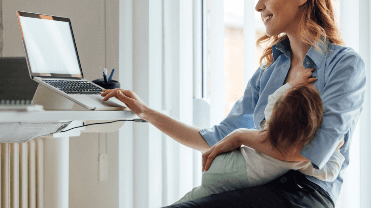 Mom working from home with baby