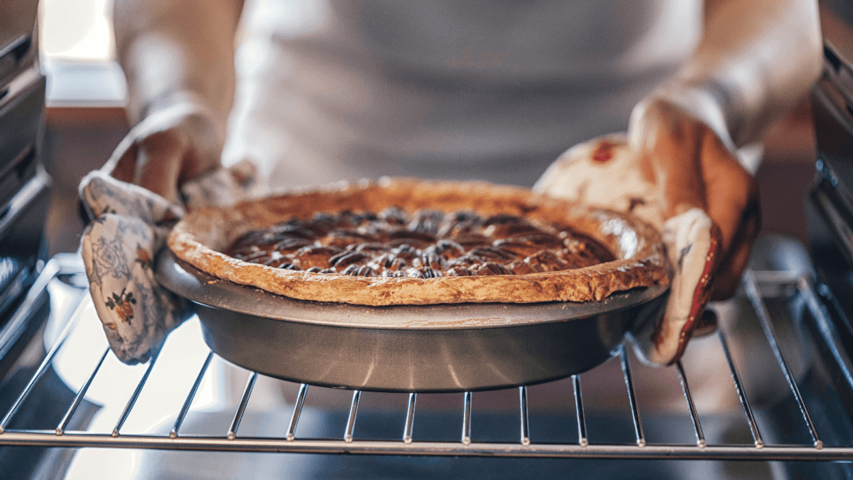 Pecan pie in the oven