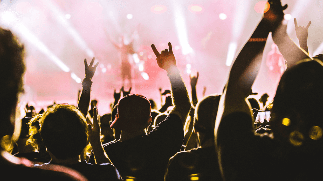 People dancing at a concert.