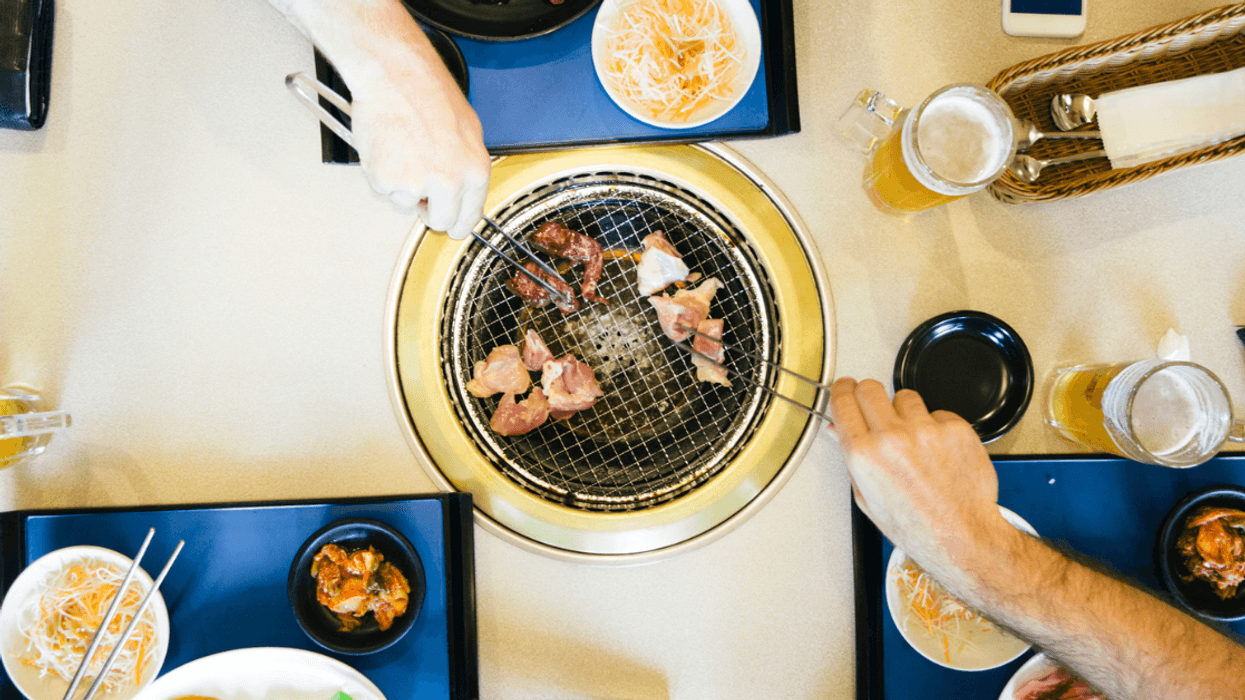 People eating Teppanyaki and sushi