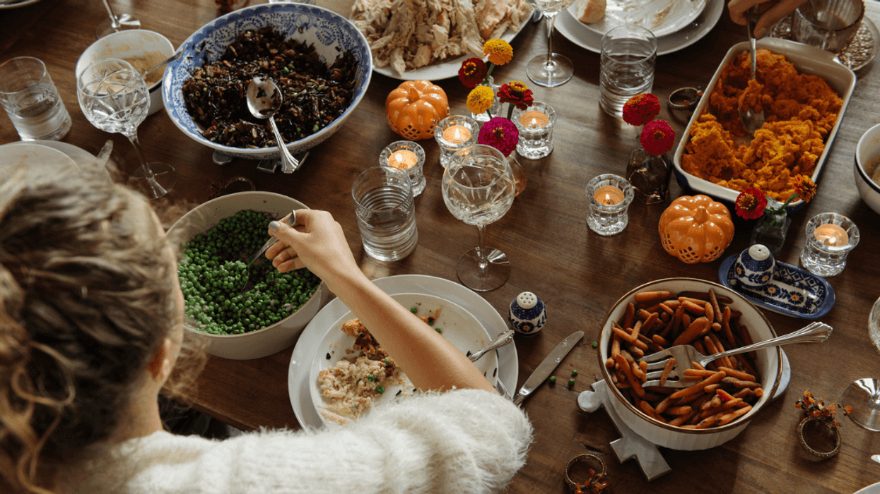 People enjoying Thanksgiving dinner