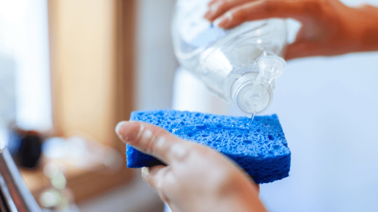 Person cleaning with a sponge and soap