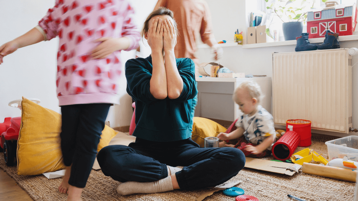 Stressed out mom with three young kids