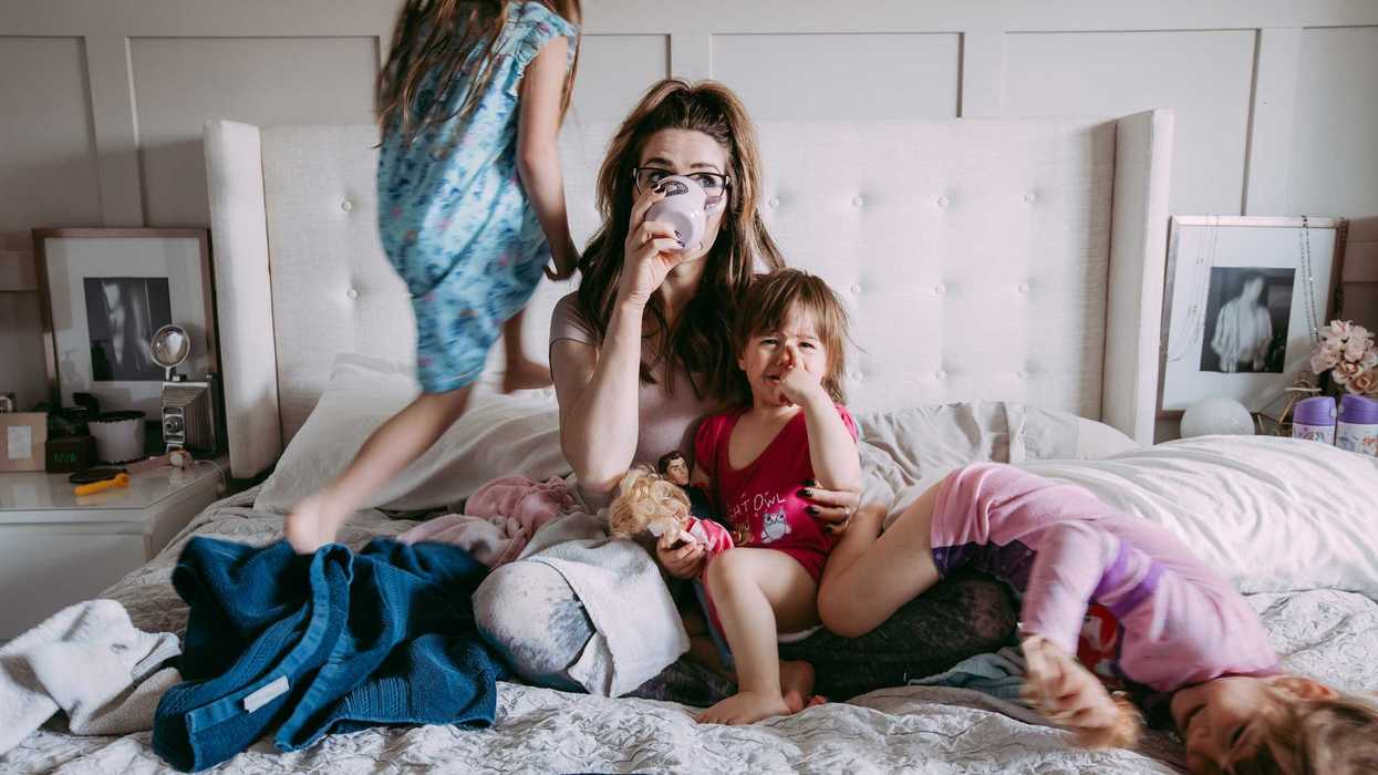 Stressed out woman with kids