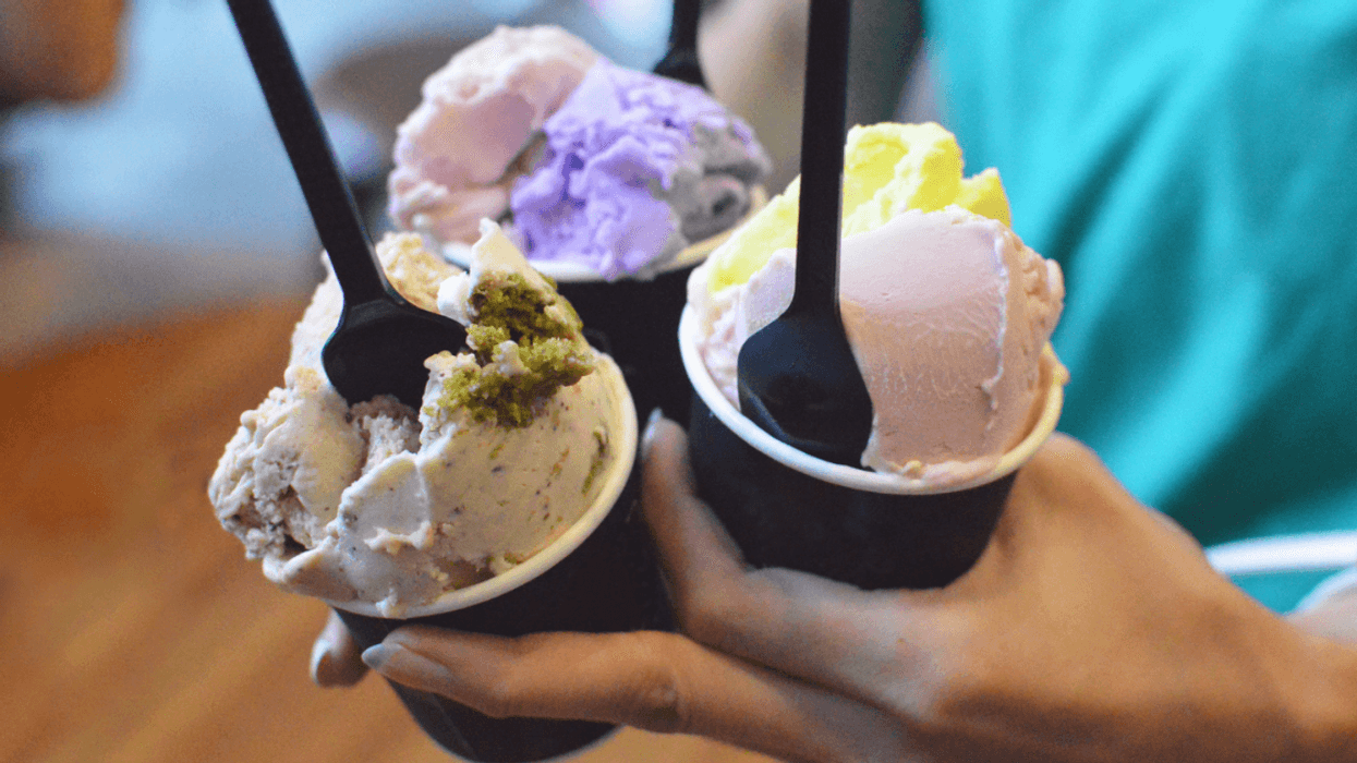 Teenager serving ice cream