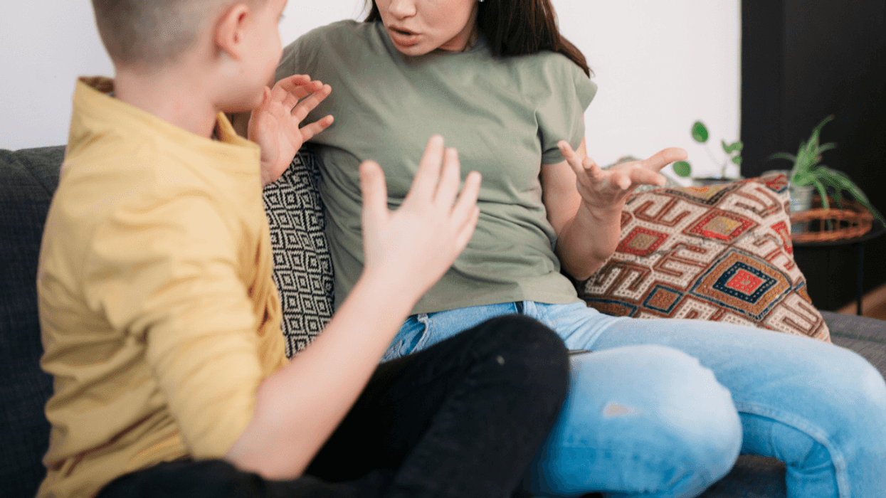 Tween boy arguing with his mother