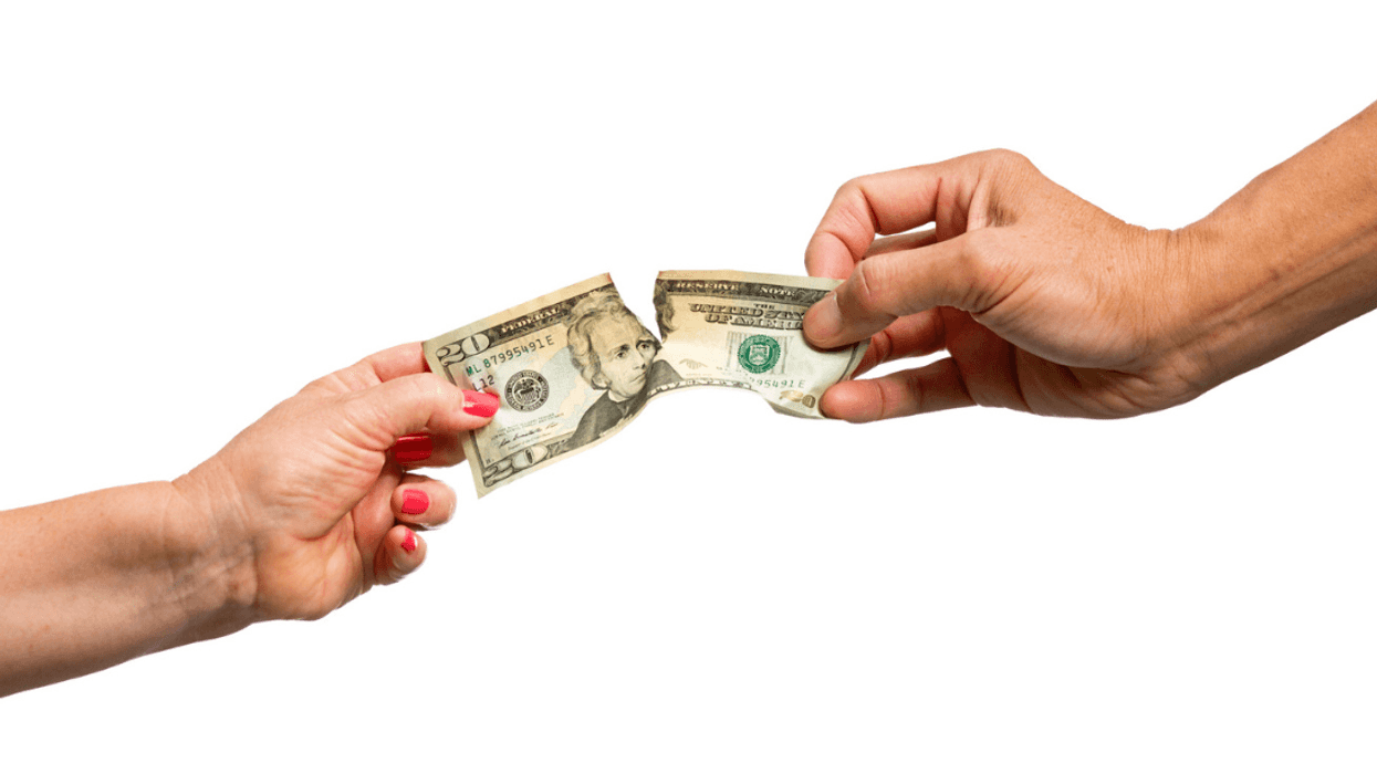 Two people arguing about money