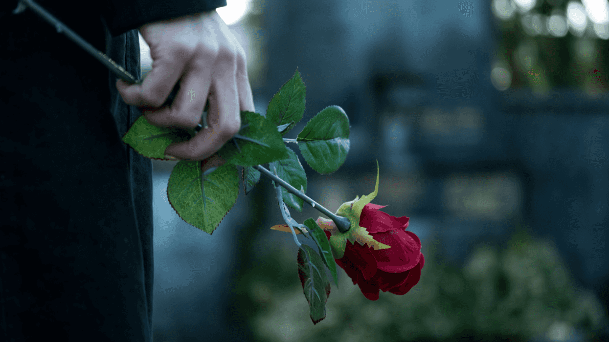 Woman at her mother's gravesite