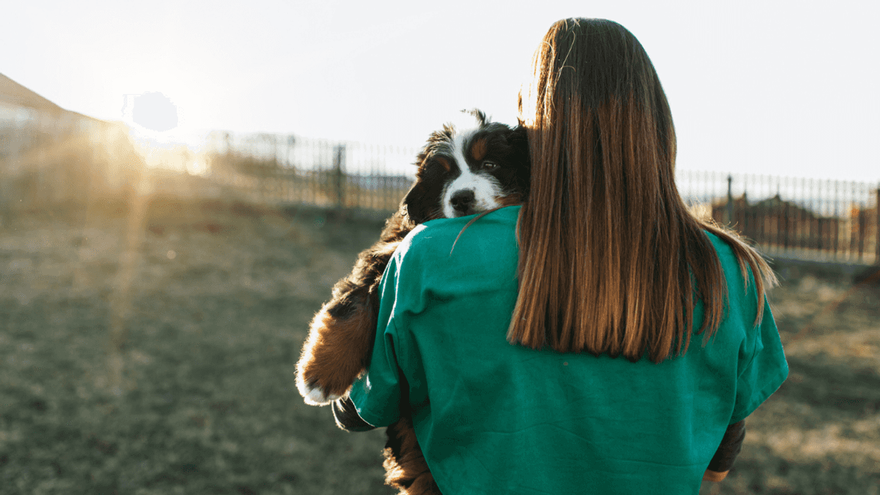 Woman holding a dog