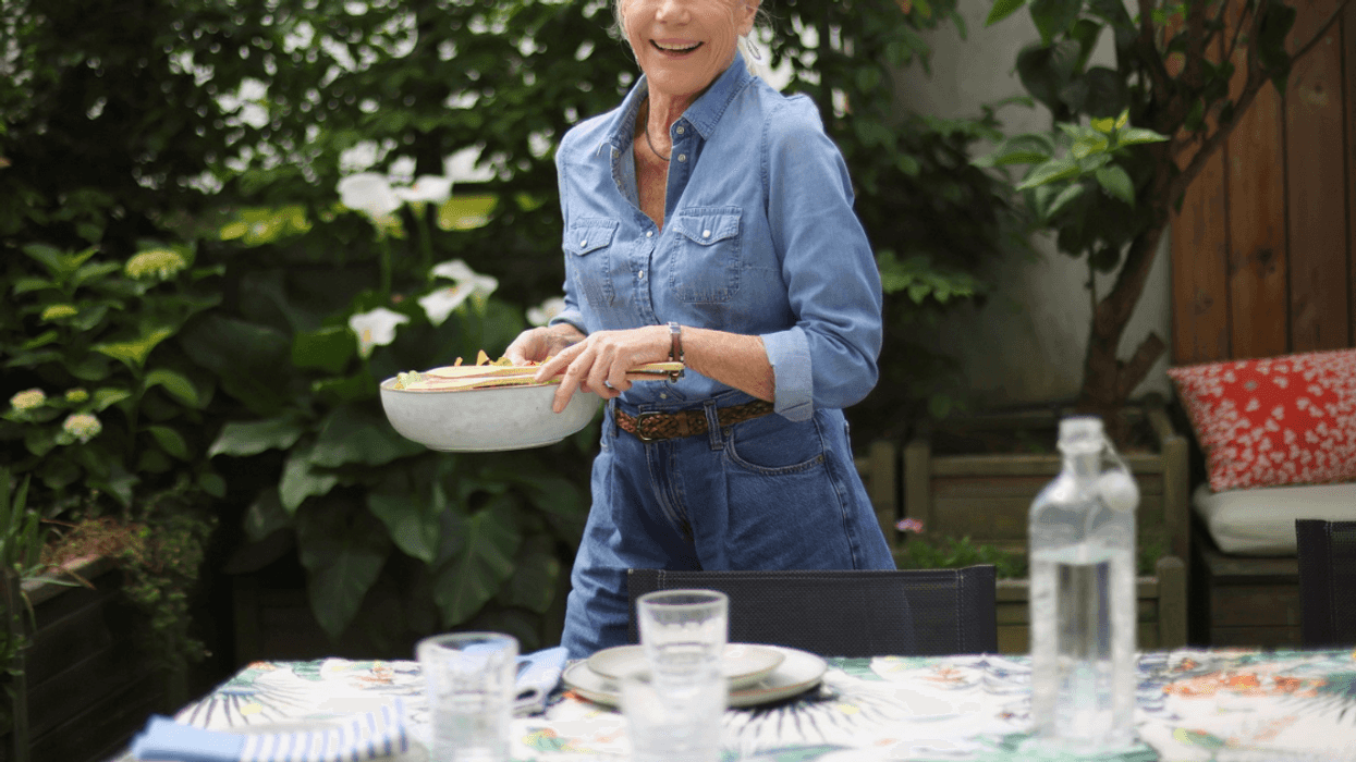 woman setting outdoor table