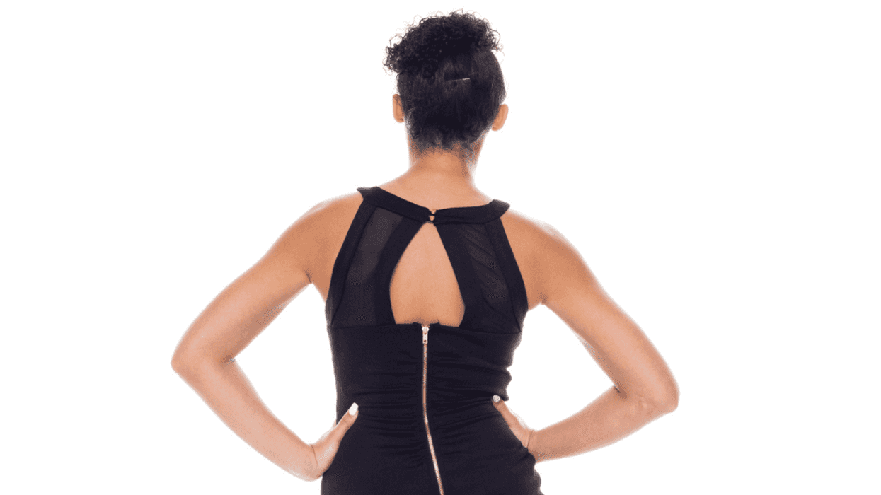 Woman wearing backless black dress