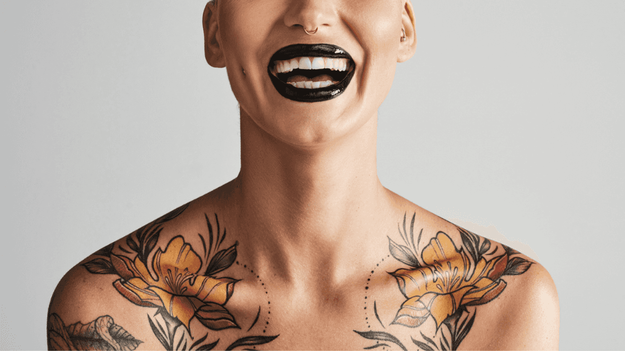 Woman with chest tattoo