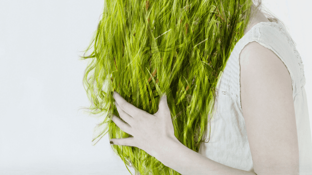 Woman with green hair