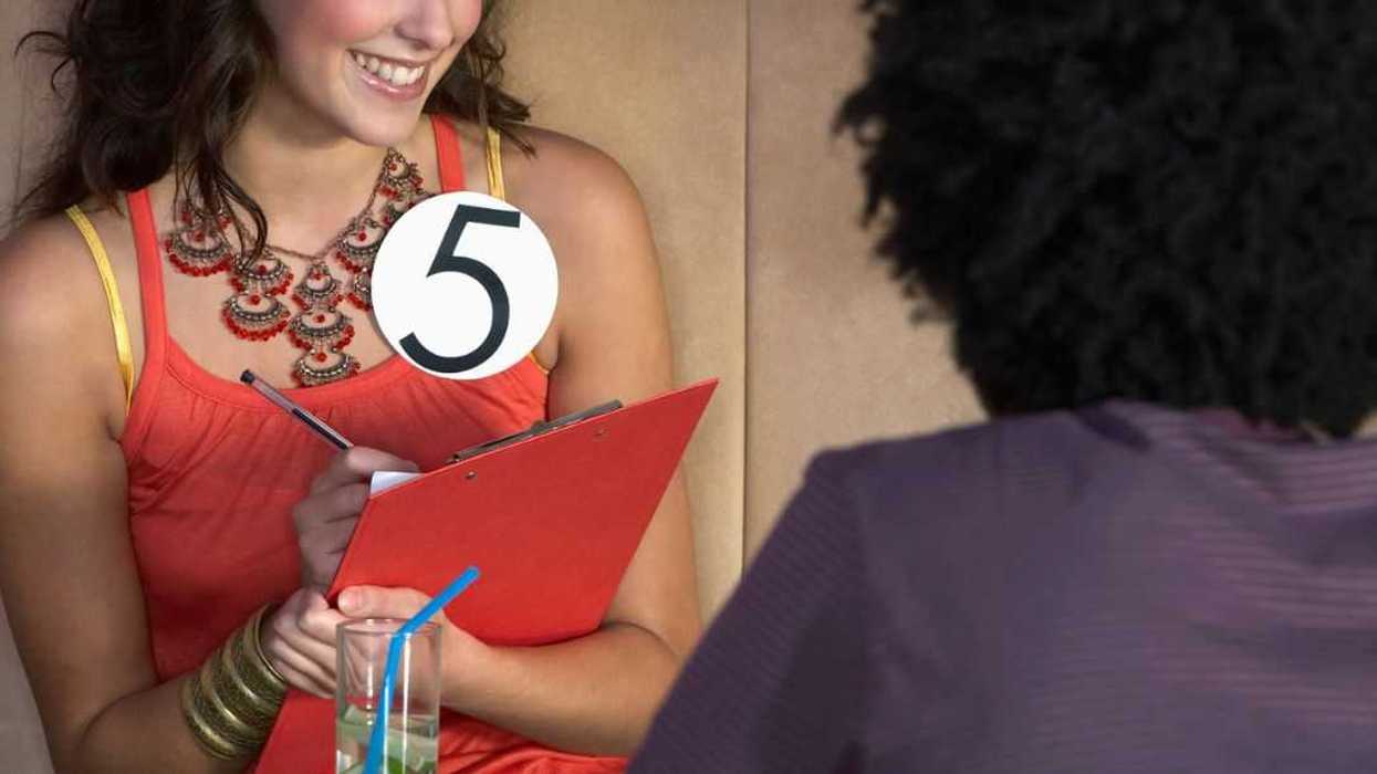 Young female couple speed dating.