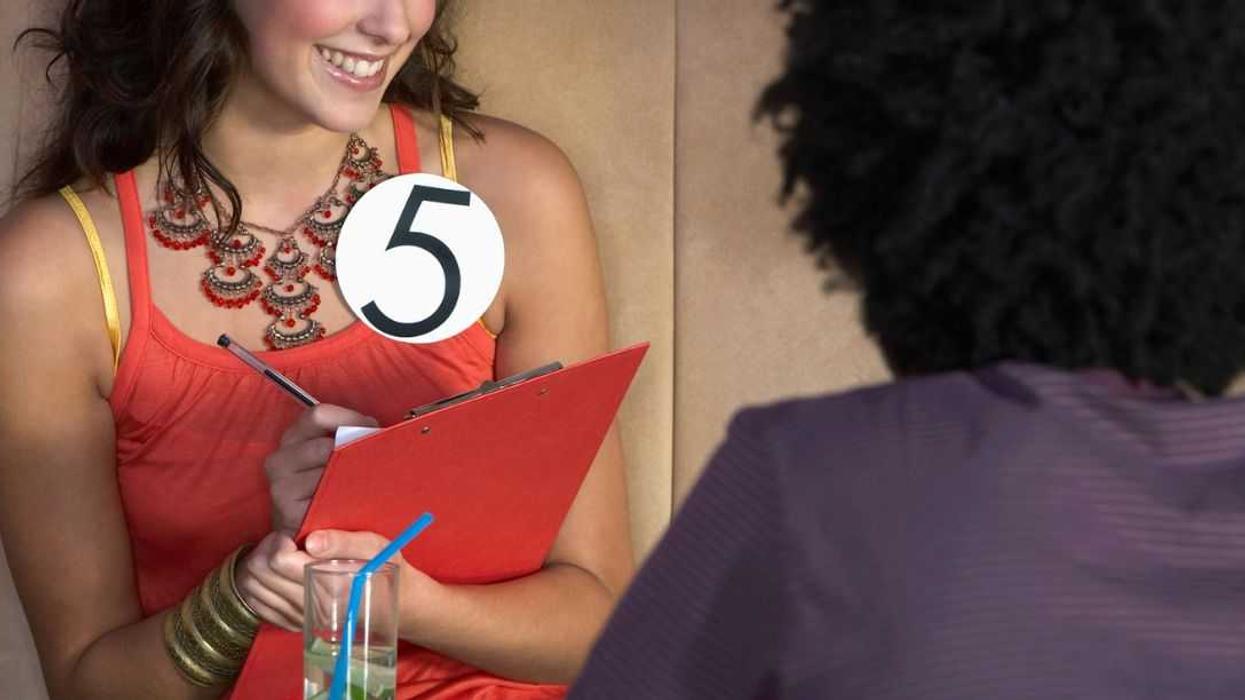 Young female couple speed dating.