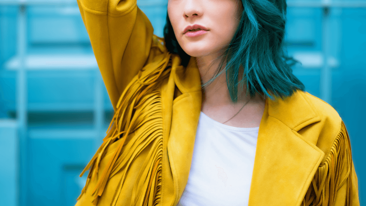 young woman with green hair