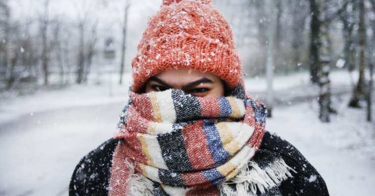 Woman bundled up in the cold