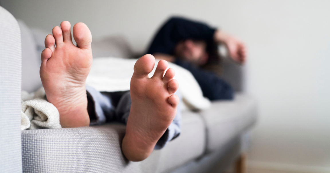 Guy Sleeps On Couch Due To Wife's Pads