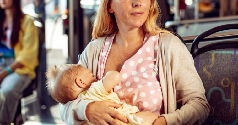 New mom breastfeeding in public