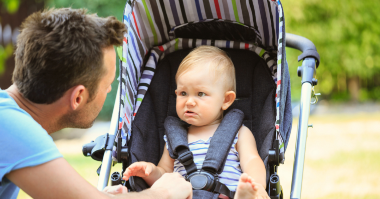 Baby crying in stroller at zoo