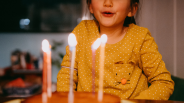 Girl blowing out birthday candles